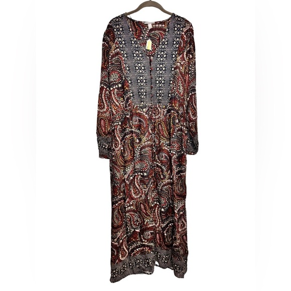 🎯 Knox Rose Maxi Dress Womens Large Night Sky Paisley Button Front Boho Cottage - Picture 2 of 9